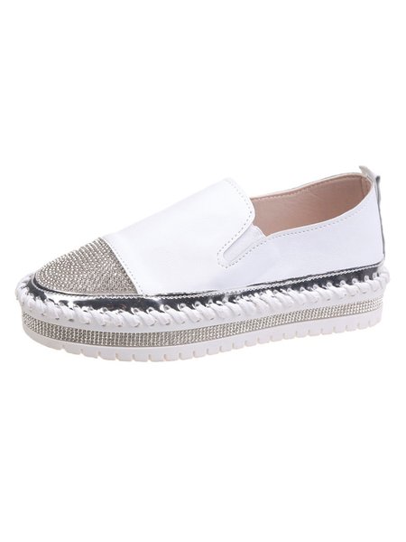 

Women's Rhinestone Embellished Moccasin Platform Shoes, White, Creepers & Wedges