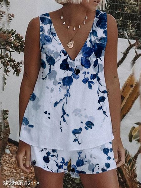 

Leaves Casual Loosen Two Piece Sets, White, Suit Set