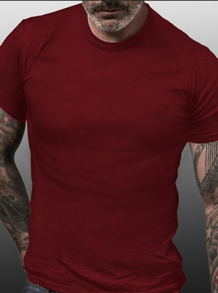 

Crew Neck Plain Casual Short Sleeve T-Shirt, Red, T-shirts