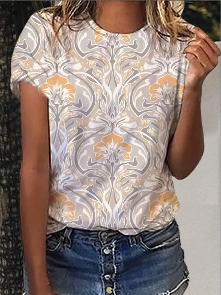 

Basics Geometric Crew Neck Short Sleeve Tops, Creme light, T-Shirts