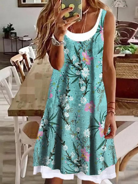 

Crew Neck Regular Fit Sleeveless Knit Dress, Flower, Mini Dresses