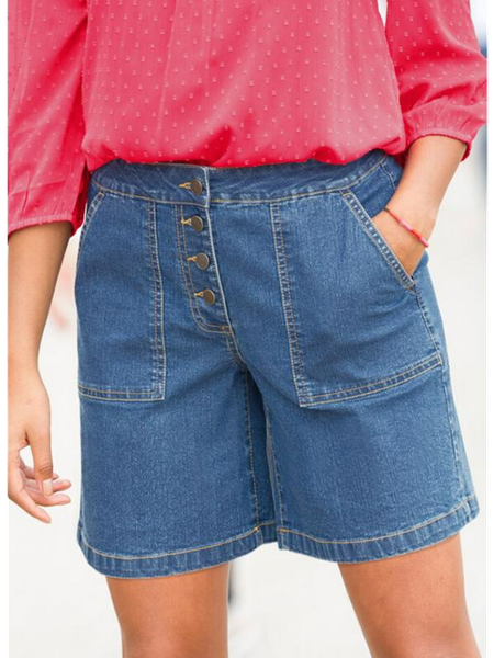 

Casual Denim Plain Vacation Shorts, Blue, Shorts