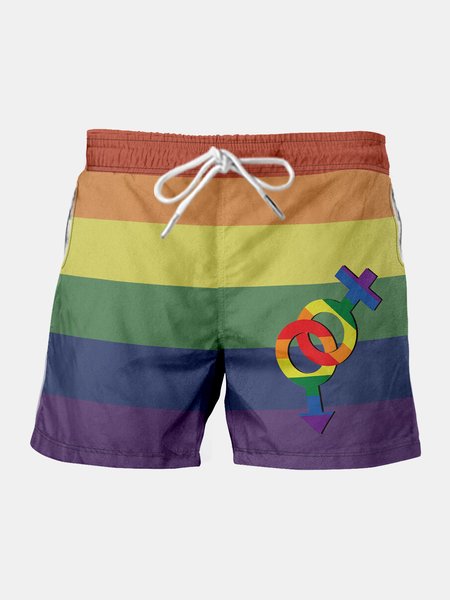 

Rainbow Graphic Men's Casual Beach Shorts, Multicolor, Men's shorts