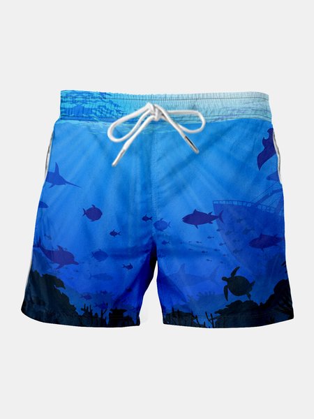 

Ocean Fish Graphic Men's Casual Beach Shorts, Blue, Men's shorts
