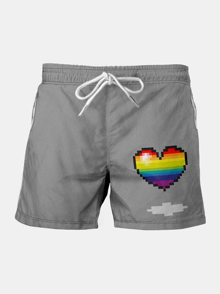 

Rainbow Graphic Men's Casual Beach Shorts, Gray, Men's shorts