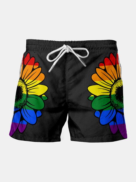 

Rainbow Graphic Men's Casual Beach Shorts, Black, Men's shorts