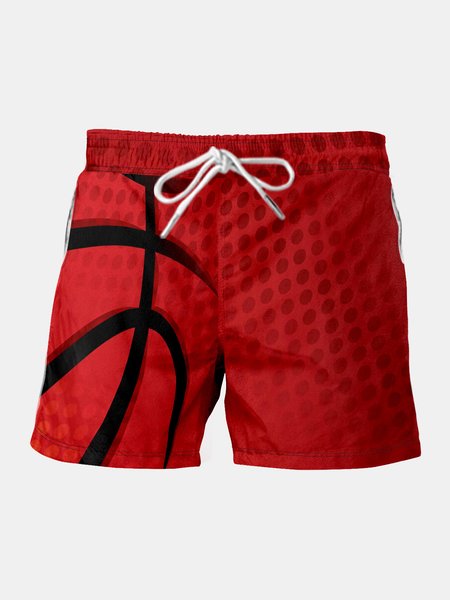 

Basketball Graphic Men's Casual Beach Shorts, Red, Men's shorts