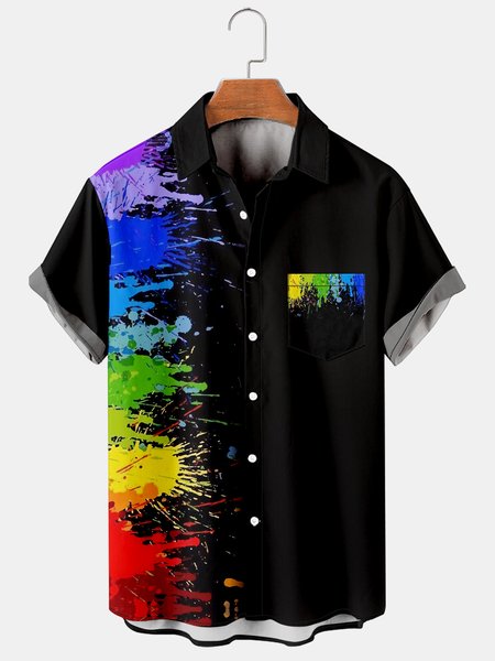 

Mens LGBT Art Print Casual Breathable Short Sleeve Shirt, Black, Men's Floral shirt