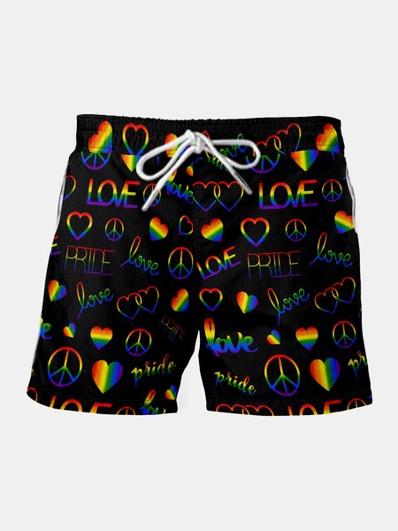 

Rainbow Graphic Men's Casual Beach Shorts, Black, Men's shorts