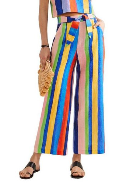 

Daily Striped Regular Fit Vacation Pants, Blue, Wide Leg Pants