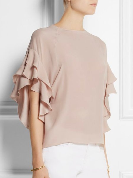 

Plain Crew Neck Regular Fit Short Sleeve Top, Khaki, Tops