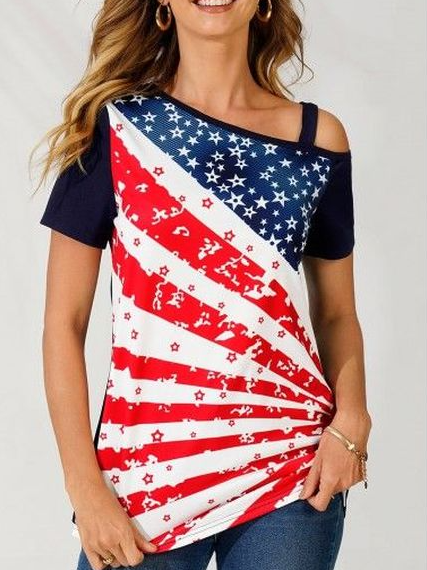 

Casual Star Loosen Short Sleeve Tops, Multicolor, T-Shirts