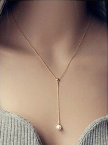 Metal Pearl Pendant Necklace, Silver, Necklaces