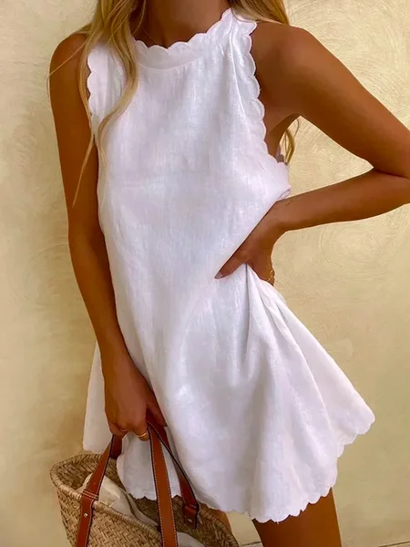 

Casual Cotton Loosen Sleeveless Tank Dress, White, Mini Dresses