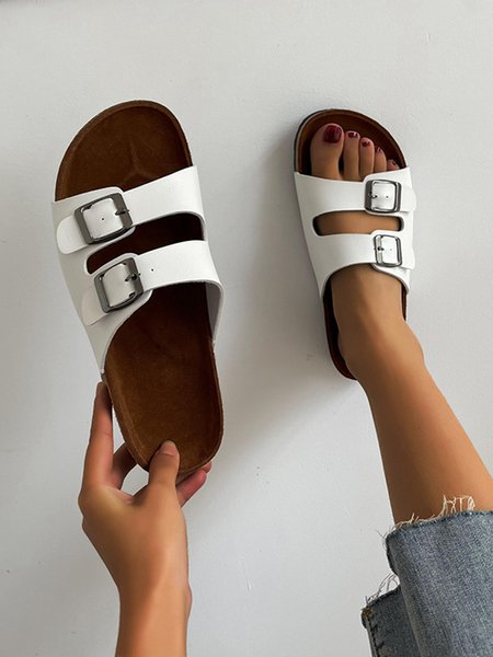 

JFN Women's Simple Buckle Birkenstocks, White, Sandals & Slippers