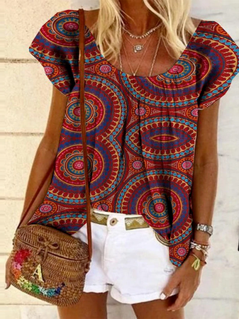 

Printed Crew Neck Casual Short Sleeve Tops, Multicolor, T-Shirts