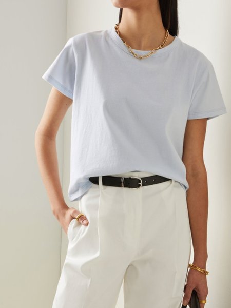 

Daily Casual Crew Neck Short Sleeve Basic T-Shirt, Light blue, Tees