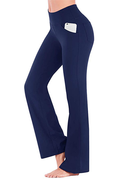 

Bootcut Yoga Pants High Waist Flare Pants Stretch Bootleg Solid Plus Size Workout Pants with Pockets, Purplish blue, Pants