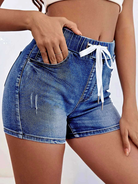 

Simple Frayed Denim Shorts, Blue, Shorts