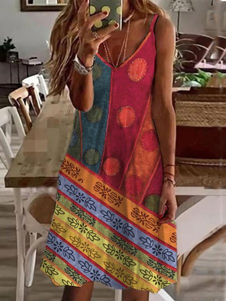 

Casual Tribal V neck Sleeveless Knitting Dresses, Multicolor, Mini Dresses