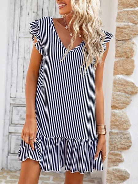 

Loose stripe sleeveless a-hem dress midi Plus Size, Blue, Dresses