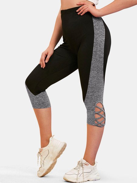 

Color Block Casual Sports Pants, Black-grey, Pants