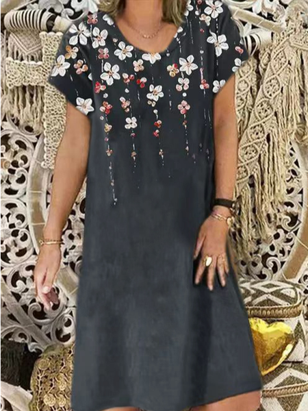 

Vacation Floral Short Sleeve Knit Dress, Gray, Dresses