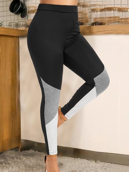 

Color Block Casual Leggings, Black-grey, Pants