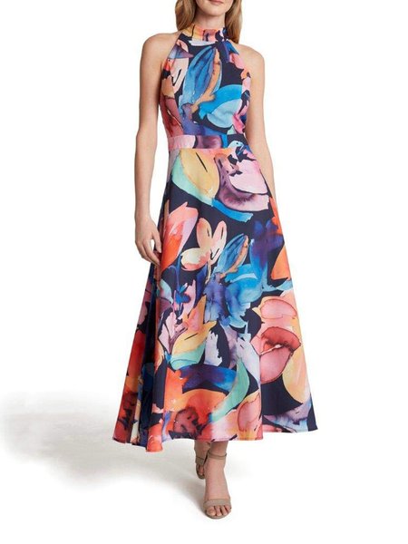 

Floral Romantic Sleeveless Woven Dress, Multicolor, Maxi Dresses