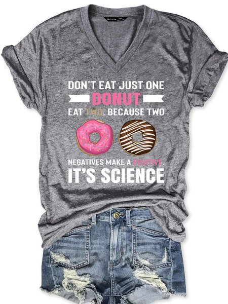 

Don't Eat Just One Donut Funny Casual Letter Short Sleeve T-Shirt, Gray, T-shirts