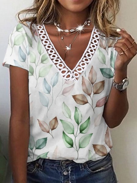 

Regular Fit V Neck Vacation Short Sleeve T-Shirt, White, T-Shirts