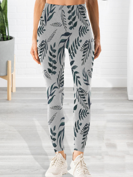 

Casual Plants Sporty Elastic Leggings, Gray, Leggings