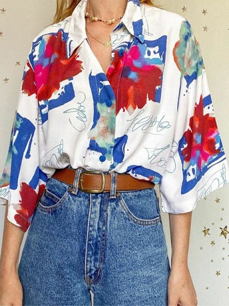

Floral Short Sleeve Blouse, As picture, Blouses and Shirts