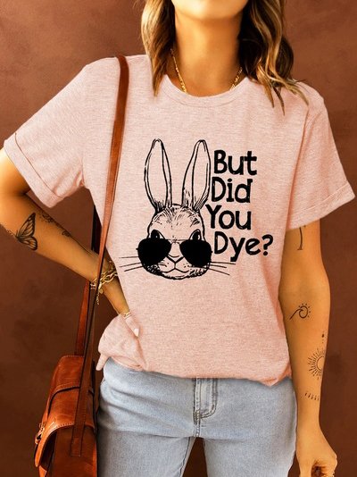 

Rabbit Crew Neck Casual Short Sleeve T-Shirt, Pink, T-Shirts