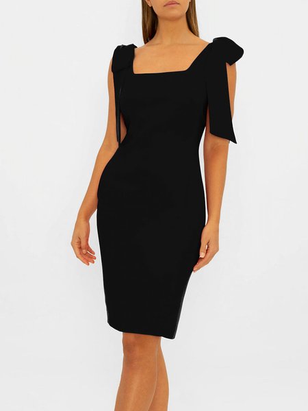

Square Neck Slim Fit Sleeveless Knitting Dress, Black, Midi Dresses