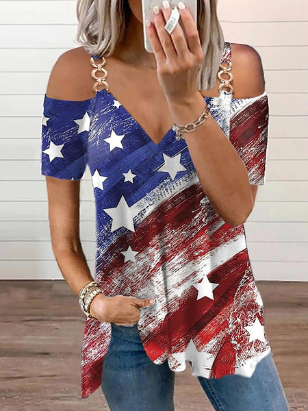 

Plus size Flag Printed Casual Short Sleeve T-Shirt, Multicolor, T-Shirts