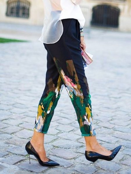 

Abstract Simple Pants, Black, Cropped Pants