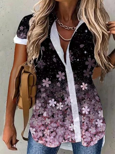 

Shirt Collar Short Sleeve Tops, White, Shirts & Blouses