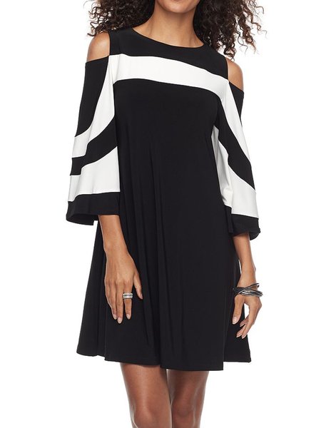 

Simple Crew Neck Long Sleeve Knit Dress, Black, Mini Dresses