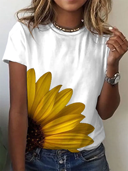 

Sunflower Casual Crew Neck Short Sleeve T-Shirt, White, T-Shirts