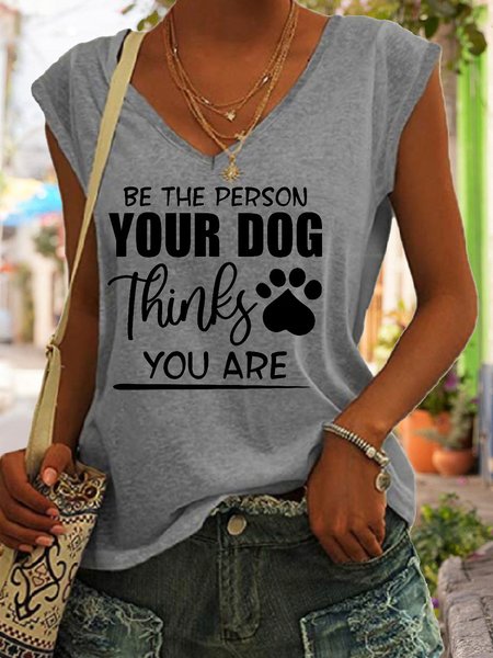 

Be The Person Your Dog Thinks You Are Letter Knit Tank, Gray, Tank Tops
