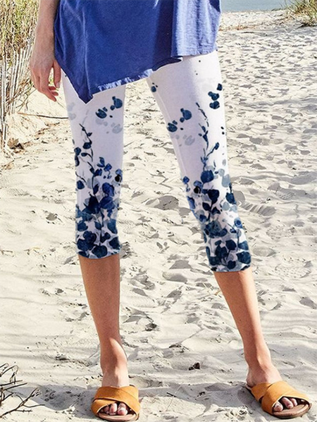 

Floral Casual Skinny Shorts, White, Leggings
