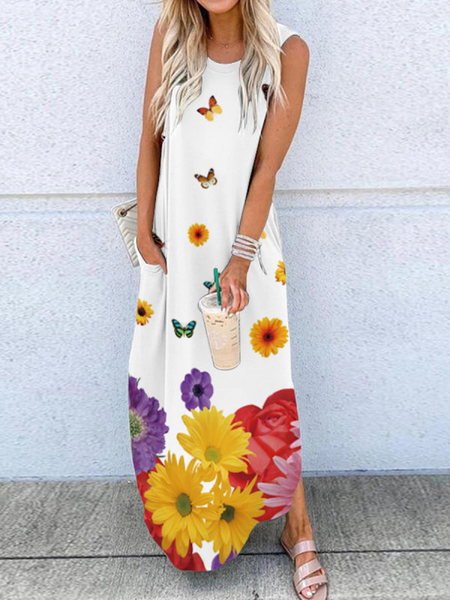 

Floral Vacation Short Sleeve Woven Dress, White, Floral Dresses