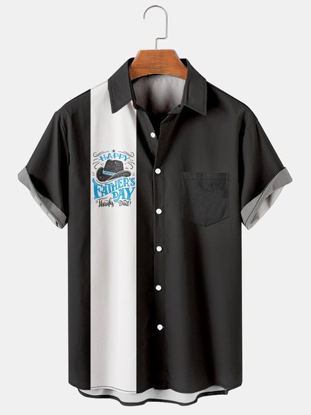 

Men's Father's Day Print Casual Short Sleeve Hawaiian Shirt, Black, Men's Floral shirt