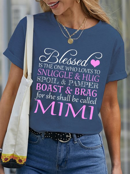 

Blessed Is The One Who Loves To Snuggle & Hug Mimi Letter Short Sleeve T-Shirt, Dark blue, T-shirts
