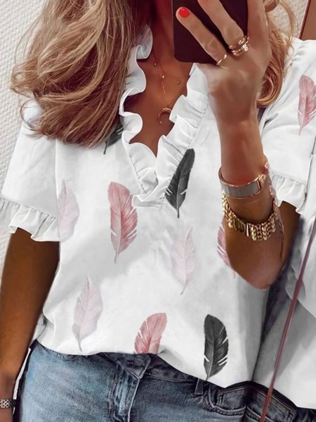 

Leaves Casual Short Sleeve Tops, White, Tops