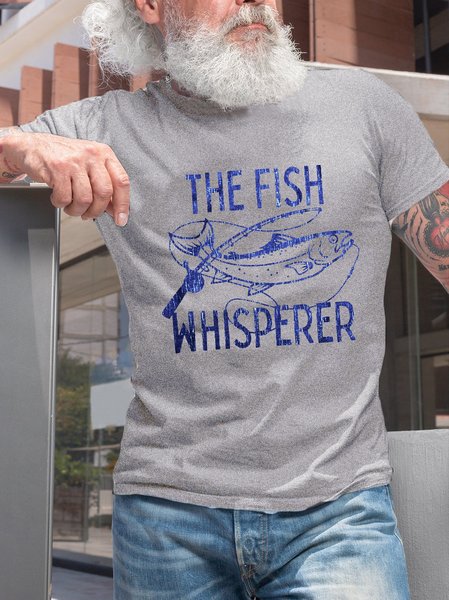 

The Fish Whisperer Funny Print Crew Neck T-shirt, Light gray, T-shirts