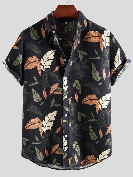 

Cotton Linen Botanical Floral Print Lapel Cozy Linen Shirt, As picture, Shirts ＆ Blouse