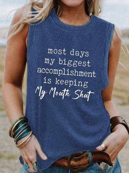 

Casual Simple Funny Letter Print Crew Neck Tank Top, Light blue, Tank Tops