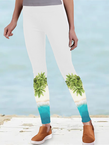 

Landscape Print Slim Fit Leggings, White, Leggings